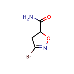 Chemical structure of 3-bromo-4,5-dihydro-1,2-oxazole-5-carboxamide , CAS 1030613-69-4, AChemBlock X192659