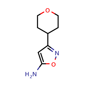 Chemical structure of 5-Amino-3-(4-tetrahydropyranyl)isoxazole , CAS 1188908-57-7, AChemBlock X192660