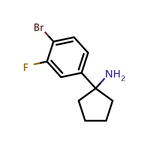 Chemical structure of 1-(4-Bromo-3-fluorophenyl)cyclopentanamine , CAS 1704135-34-1, AChemBlock X192667