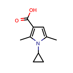 Chemical structure of 1-Cyclopropyl-2,5-dimethylpyrrole-3-carboxylic acid , CAS 423768-58-5, AChemBlock X192668