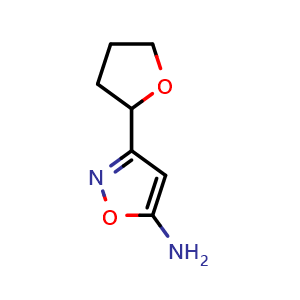 Chemical structure of 5-Amino-3-(2-tetrahydrofuryl)isoxazole , CAS 1218915-65-1, AChemBlock X192670