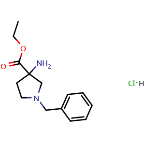Chemical structure of Ethyl 3-Amino-1-benzylpyrrolidine-3-carboxylate hydrochloride , AChemBlock X192696
