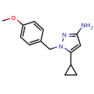 Chemical structure of 3-Amino-5-cyclopropyl-1-(4-methoxybenzyl)-1H-pyrazole , CAS 1803077-18-0, AChemBlock X192697