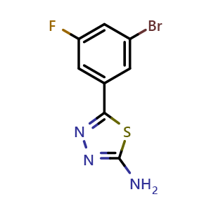 Chemical structure of 5-(3-bromo-5-fluorophenyl)-1,3,4-thiadiazol-2-amine , CAS 1094640-20-6, AChemBlock X192714