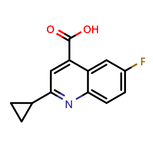 Chemical structure of 2-cyclopropyl-6-fluoroquinoline-4-carboxylic acid , CAS 784-58-7, AChemBlock X192718