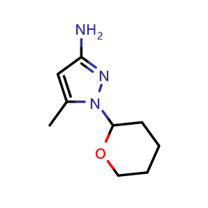 Chemical structure of 3-Amino-5-methyl-1-(2-tetrahydropyranyl)-1H-pyrazole , CAS 1028362-85-7, AChemBlock X192740