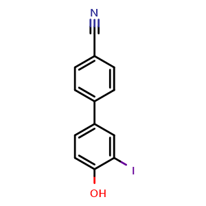 Chemical structure of 4'-Hydroxy-3'-iodobiphenyl-4-carbonitrile , CAS 460746-47-8, AChemBlock X192750