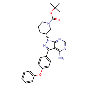 Chemical structure of (R)-1-(1-Boc-3-piperidinyl)-3-(4-phenoxyphenyl)-1H-pyrazolo[3,4-d]pyrimidin-4-amine , CAS 1022150-11-3, AChemBlock X192768