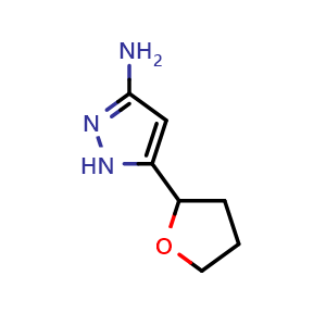 Chemical structure of 3-Amino-5-(2-tetrahydrofuryl)pyrazole , CAS 1028843-21-1, AChemBlock X192794