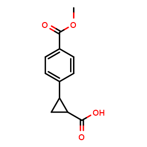 Chemical structure of 2-[4-(Methoxycarbonyl)phenyl]cyclopropanecarboxylic acid , CAS 1266869-44-6, AChemBlock X192824