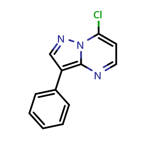 Chemical structure of 7-Chloro-3-phenylpyrazolo[1,5-a]pyrimidine , CAS 77493-93-7, AChemBlock X192863