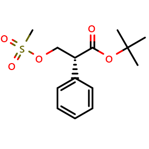 Chemical structure of tert-Butyl (R)-3-[(Methylsulfonyl)oxy]-2-phenylpropanoate , CAS 102089-75-8, AChemBlock X192907