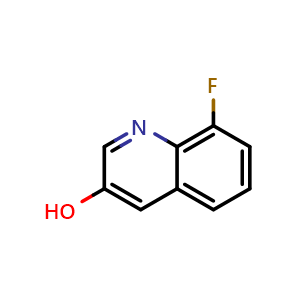 Chemical structure of 8-Fluoroquinolin-3-ol , CAS 1261784-49-9, AChemBlock X193014