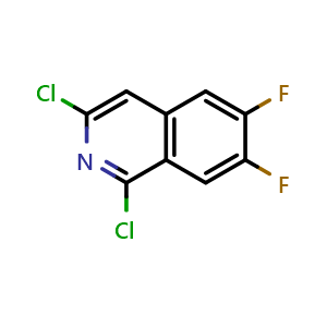 Chemical structure of 1,3-Dichloro-6,7-difluoroisoquinoline , CAS 2092310-58-0, AChemBlock X193025