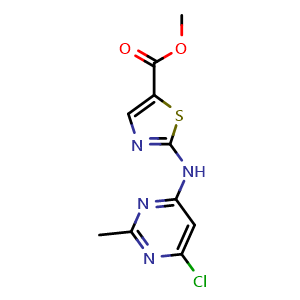 Chemical structure of Methyl 2-[(6-Chloro-2-methylpyrimidin-4-yl)amino]thiazole-5-carboxylate , CAS 1251716-80-9, AChemBlock X193032