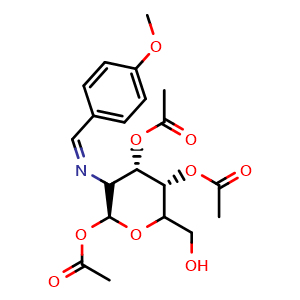 Chemical structure of 2-[(4-Methoxybenzylidene)imino]-2-deoxy-1,3,4,6-Tetra-O-acetyl-beta-D-glucopyranose , CAS 7597-81-1, AChemBlock X193036