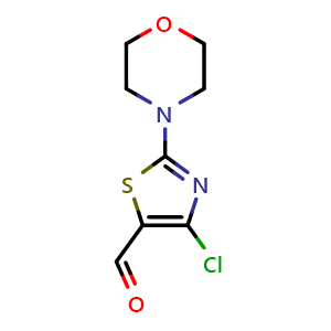 Chemical structure of 4-Chloro-2-(4-morpholino)-5-thiazolecarboxaldehyde , CAS 129880-84-8, AChemBlock X193101