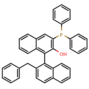 Chemical structure of 2'-Benzyl-2-hydroxy-3-(diphenylphosphino)-[1,1'-binaphthalene] , AChemBlock X193105