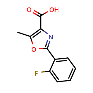 Chemical structure of 2-(2-fluorophenyl)-5-methyl-1,3-oxazole-4-carboxylic acid , CAS 61152-01-0, AChemBlock X193147