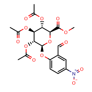 Chemical structure of Methyl 1-O-(2-Formyl-4-nitrophenyl)-2,3,4-tri-O-acetyl-beta-D-glucopyranuronate , CAS 148579-83-3, AChemBlock X193167