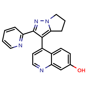 Chemical structure of 4-[2-(2-Pyridyl)-5,6-dihydro-4H-pyrrolo[1,2-b]pyrazol-3-yl]quinolin-7-ol , CAS 476474-11-0, AChemBlock X193179