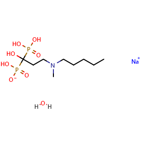 Chemical structure of Sodium Trihydrogen [1-Hydroxy-3-(methylpenthylamino)propylidene]diphosphonate Monohydrate , CAS 138926-19-9, AChemBlock X193185