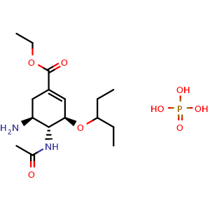 Chemical structure of Ethyl (3R,4R,5S)-4-Acetamido-5-amino-3-(pentan-3-yloxy)cyclohexene-1-carboxylate Phosphate , CAS 204255-11-8, AChemBlock X193242