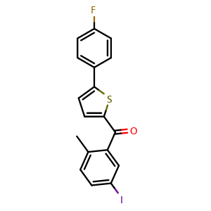 Chemical structure of [5-(4-Fluorophenyl)-2-thienyl](5-iodo-2-methylphenyl)methanone , CAS 1071929-08-2, AChemBlock X193438