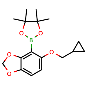 Chemical structure of 2-(5-(cyclopropylmethoxy)benzo[d][1,3]dioxol-4-yl)-4,4,5,5-tetramethyl-1,3,2-dioxaborolane , CAS 1185836-87-6, AChemBlock X193456