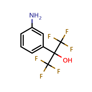 Chemical structure of 2-(3-Aminophenyl)-1,1,1,3,3,3-hexafluoro-2-propanol , CAS 2402-67-7, AChemBlock X193534