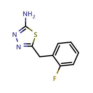 Chemical structure of 5-[(2-fluorophenyl)methyl]-1,3,4-thiadiazol-2-amine , CAS 39181-53-8, AChemBlock X193572