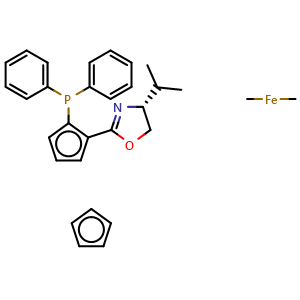 Chemical structure of (S)-1-(Diphenylphosphino)-2-[(S)-4-isopropyloxazolin-2-yl]ferrocene , CAS 163169-29-7, AChemBlock X193638