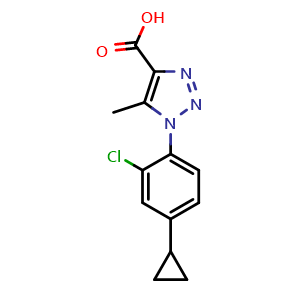 Chemical structure of 1-(2-Chloro-4-cyclopropylphenyl)-5-methyl-1H-1,2,3-triazole-4-carboxylic acid , CAS 1824708-16-8, AChemBlock X193684