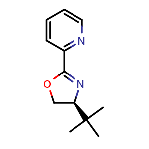 Chemical structure of (S)-4-tert-Butyl-2-(2-pyridyl)oxazoline , CAS 117408-98-7, AChemBlock X193849