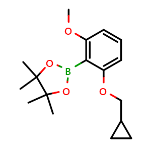 Chemical structure of 2-(2-(cyclopropylmethoxy)-6-methoxyphenyl)-4,4,5,5-tetramethyl-1,3,2-dioxaborolane , CAS 1204580-89-1, AChemBlock X193855