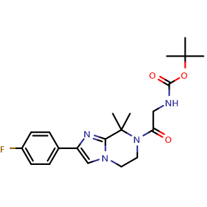Chemical structure of 2-(Boc-amino)-1-[2-(4-fluorophenyl)-8,8-dimethyl-5,6-dihydroimidazo[1,2-a]pyrazin-7(8H)-yl]ethanone , CAS 1261118-05-1, AChemBlock X193860