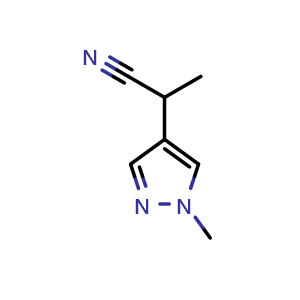 Chemical structure of 2-(1-Methyl-4-pyrazolyl)propanenitrile , CAS 1249609-23-1, AChemBlock X193957