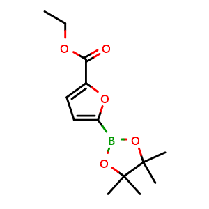 Chemical structure of ethyl 5-(4,4,5,5-tetramethyl-1,3,2-dioxaborolan-2-yl)furan-2-carboxylate , CAS 1073338-92-7, AChemBlock X193982