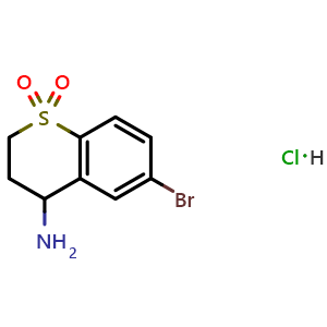 Chemical structure of 6-Bromo-3,4-dihydro-2H-S,S-dioxo-thiochromen-4-amine hydrochloride , CAS 1172986-17-2, AChemBlock X194045
