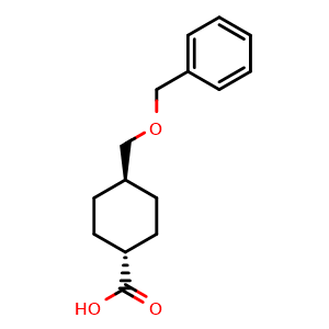 Chemical structure of trans-4-[(Benzyloxy)methyl]cyclohexanecarboxylic acid , CAS 2304449-48-5, AChemBlock X194160