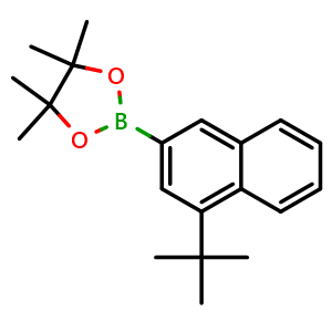 Chemical structure of 2-(4-(tert-butyl)naphthalen-2-yl)-4,4,5,5-tetramethyl-1,3,2-dioxaborolane , CAS 2217657-10-6, AChemBlock X194241