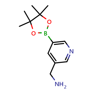 Chemical structure of (5-(4,4,5,5-tetramethyl-1,3,2-dioxaborolan-2-yl)pyridin-3-yl)methanamine , CAS 1976012-69-7, AChemBlock X194247