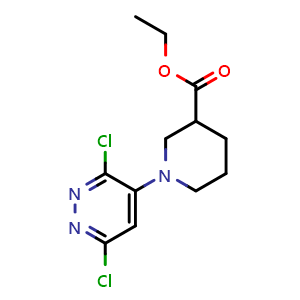 Chemical structure of Ethyl 1-(3,6-Dichloro-4-pyridazinyl)piperidine-3-carboxylate , CAS 1557561-36-0, AChemBlock X194255