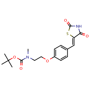 Chemical structure of (Z)-5-[4-[2-[Boc-(methyl)amino]ethoxy]benzylidene]thiazolidine-2,4-dione , CAS 905990-90-1, AChemBlock X194257