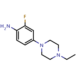 Chemical structure of 4-(4-Ethyl-1-piperazinyl)-2-fluoroaniline , CAS 500205-60-7, AChemBlock X194332