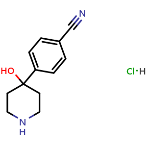 Chemical structure of 4-(4-Hydroxy-4-piperidyl)benzonitrile hydrochloride , AChemBlock X194384