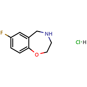 Chemical structure of 7-Fluoro-2,3,4,5-tetrahydrobenzo[f][1,4]oxazepine hydrochloride , CAS 2172500-14-8, AChemBlock X194434