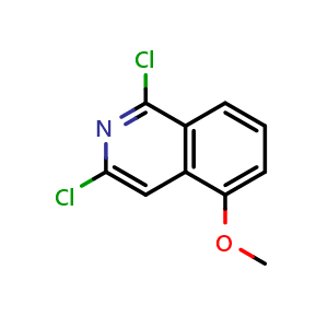 Chemical structure of 1,3-Dichloro-5-methoxyisoquinoline , CAS 24623-38-9, AChemBlock X194435