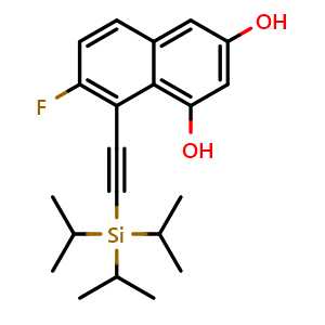 Chemical structure of 7-Fluoro-8-[(triisopropylsilyl)ethynyl]naphthalene-1,3-diol , CAS 2621932-34-9, AChemBlock X194443
