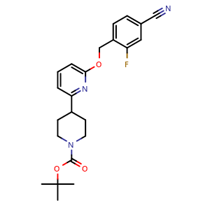 Chemical structure of 1-Boc-4-[6-[(4-cyano-2-fluorobenzyl)oxy]-2-pyridyl]piperidine , CAS 2230200-28-7, AChemBlock X194458